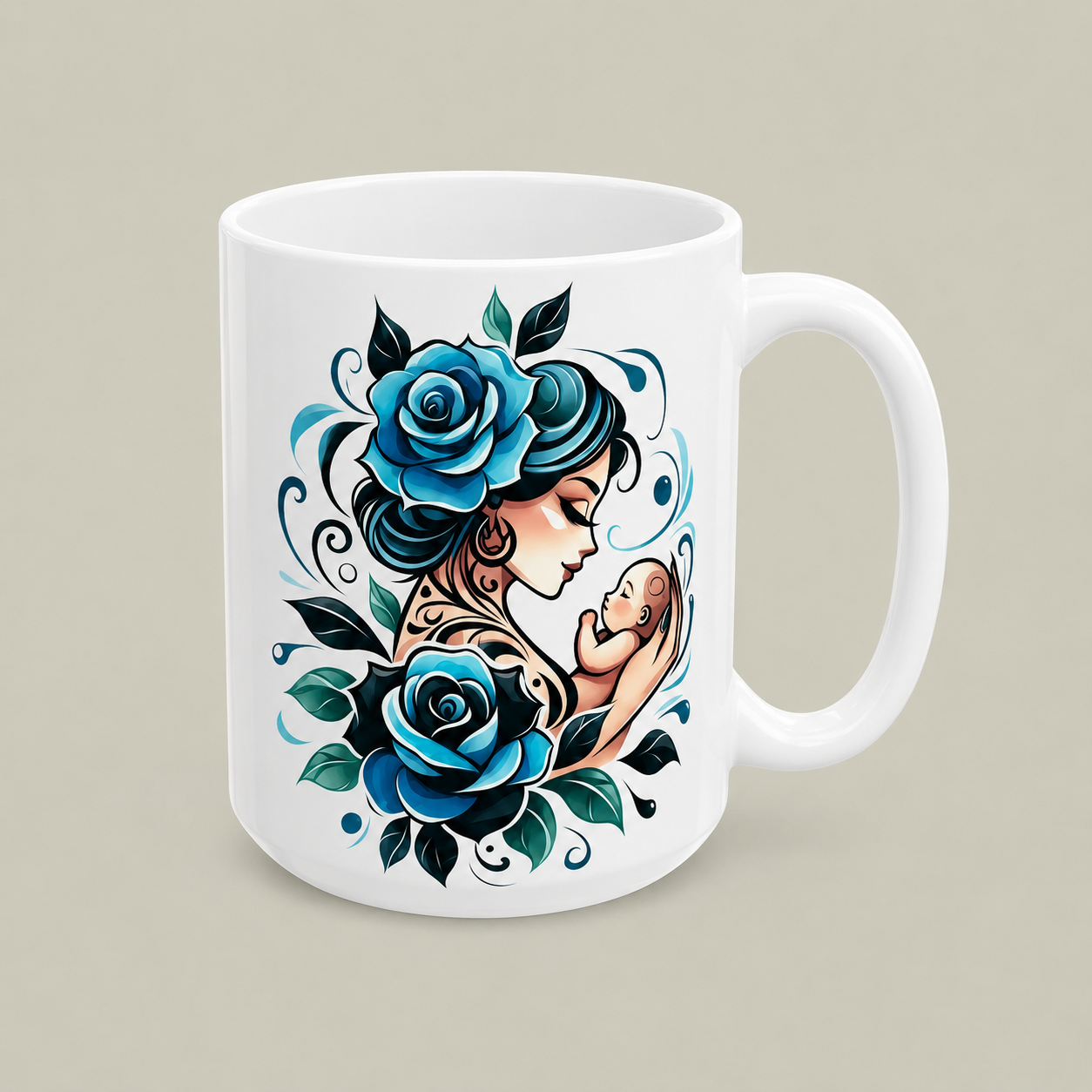 Mother & Baby Blue Rose Mug – Elegant Mom Love Coffee Cup