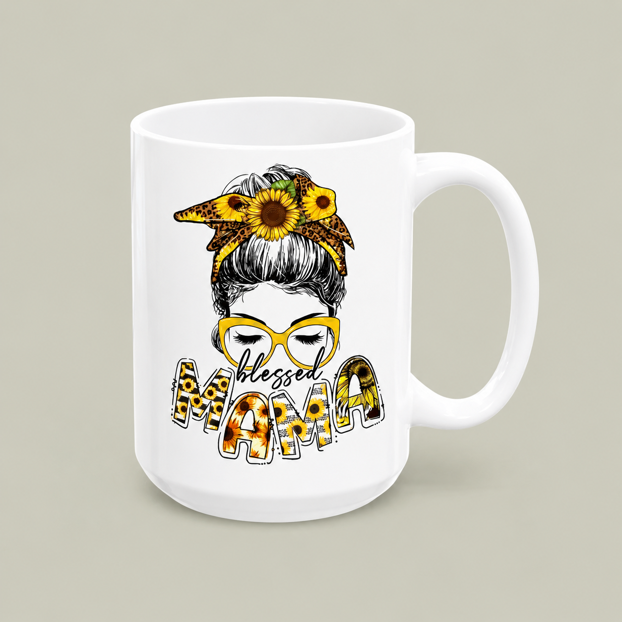 Personalized Blessed Mama Sunflower Mug – Custom Name Coffee Mug Gift for Mom