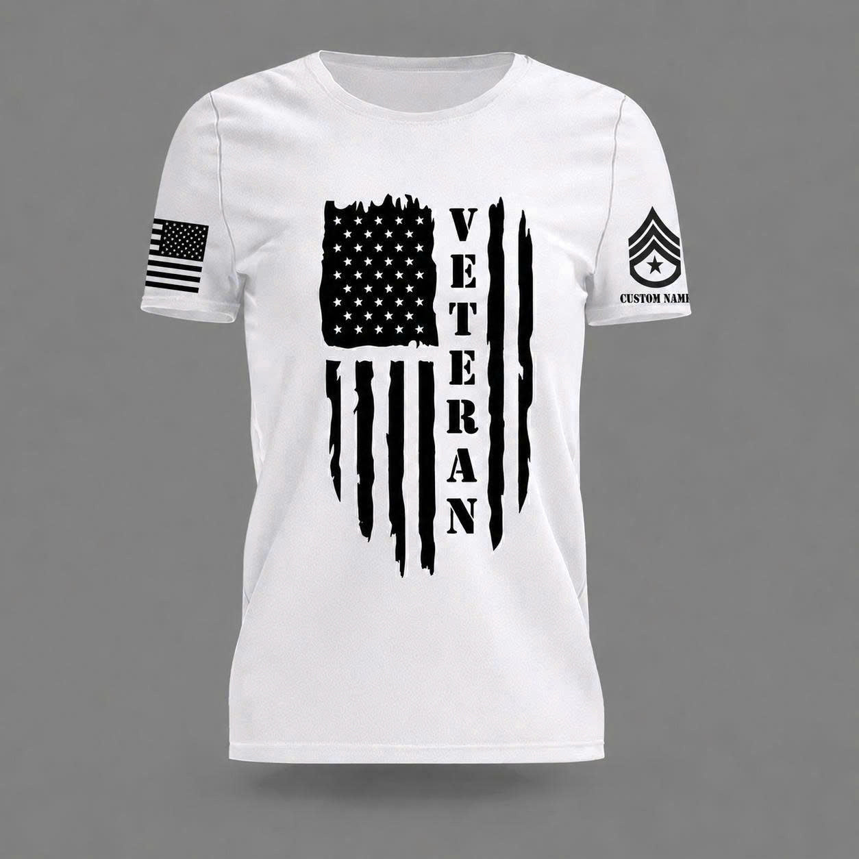 Personalized Veteran Shirt with Custom Name & Rank – Patriotic American Flag Tee