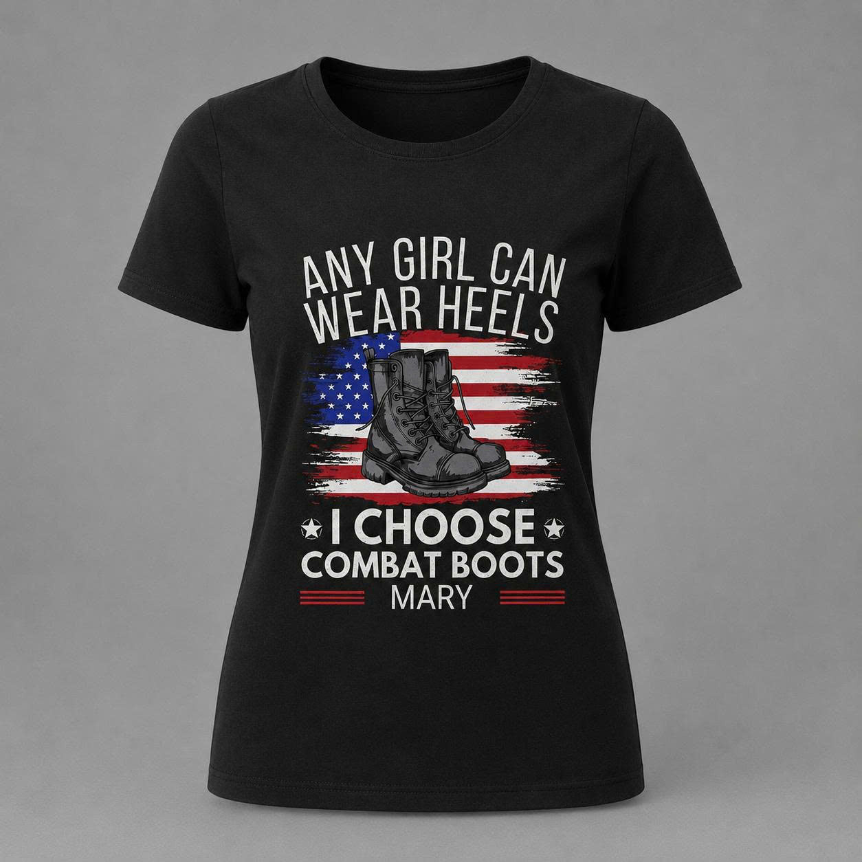 Personalized Combat Boots Military Women T-Shirt – Custom Name Veteran Pride Shirt