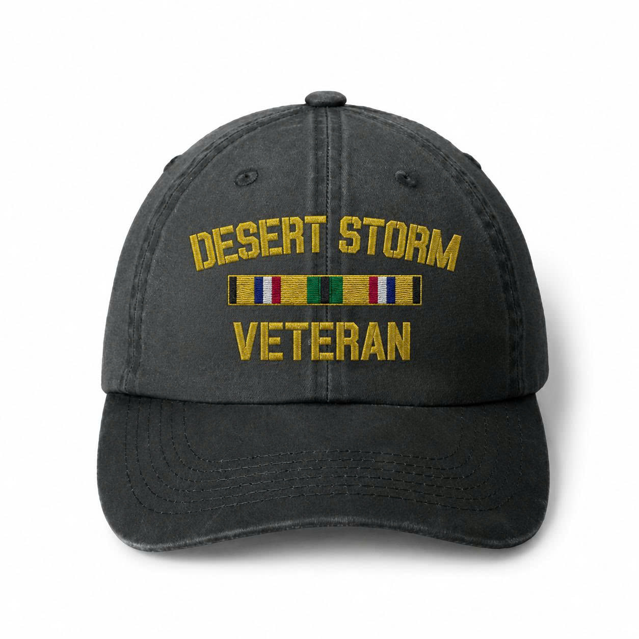 Desert Storm Veteran Embroidered Hat – Military Service Ribbon Black Baseball Cap
