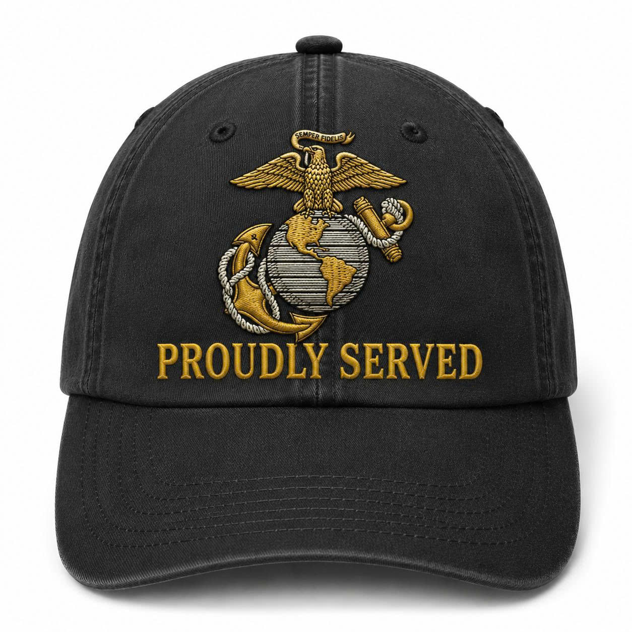 US Marine Corps Proudly Served Embroidered Veteran Cap – USMC Eagle Globe & Anchor Military Baseball Hat