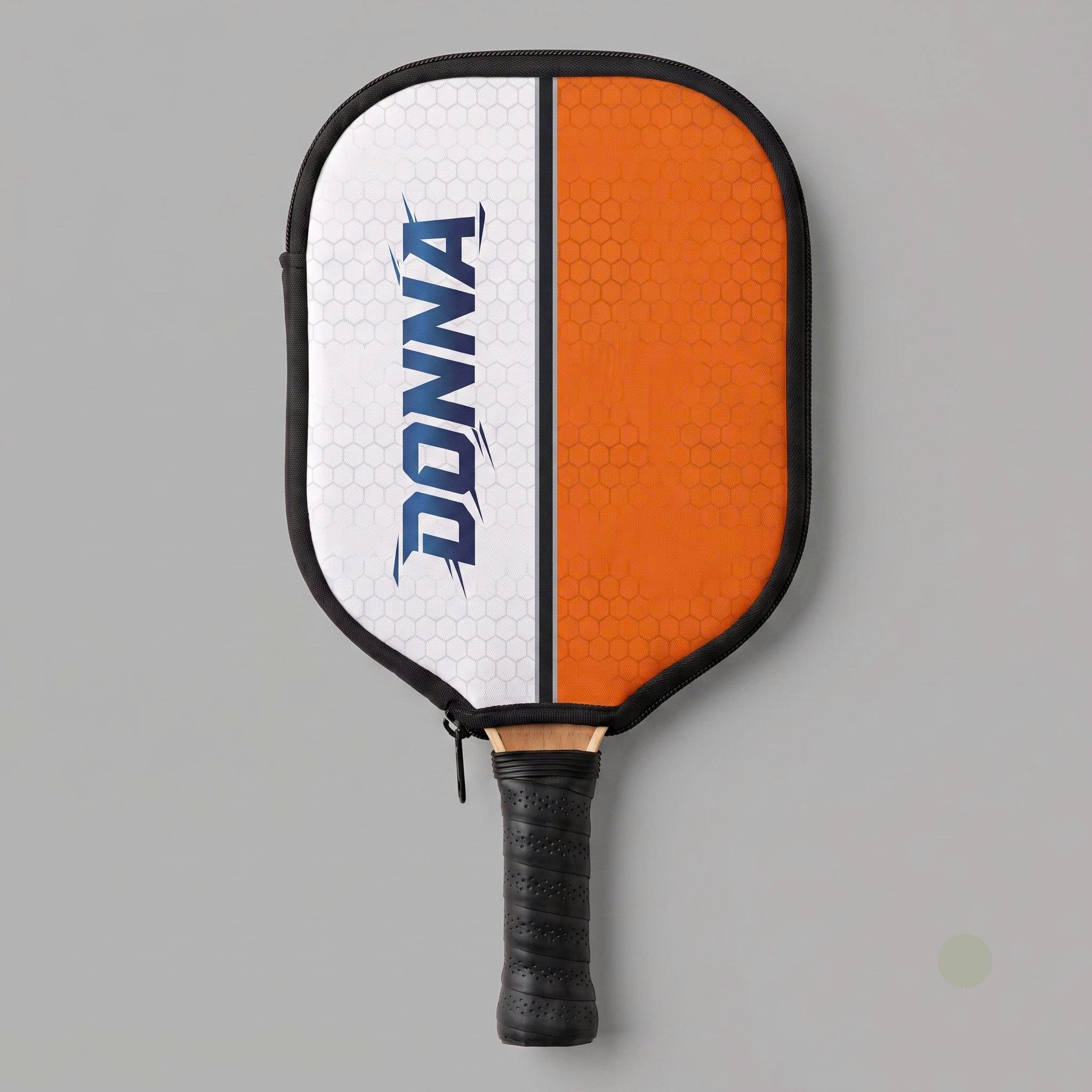 Custom Pickleball Paddle Cover – Personalized Neoprene Protective Case | White & Orange Honeycomb Design
