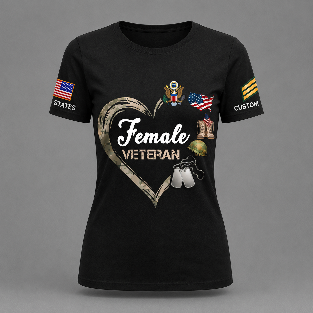 Personalized Female Veteran Heart T-Shirt – Custom Military Women Appreciation Shirt