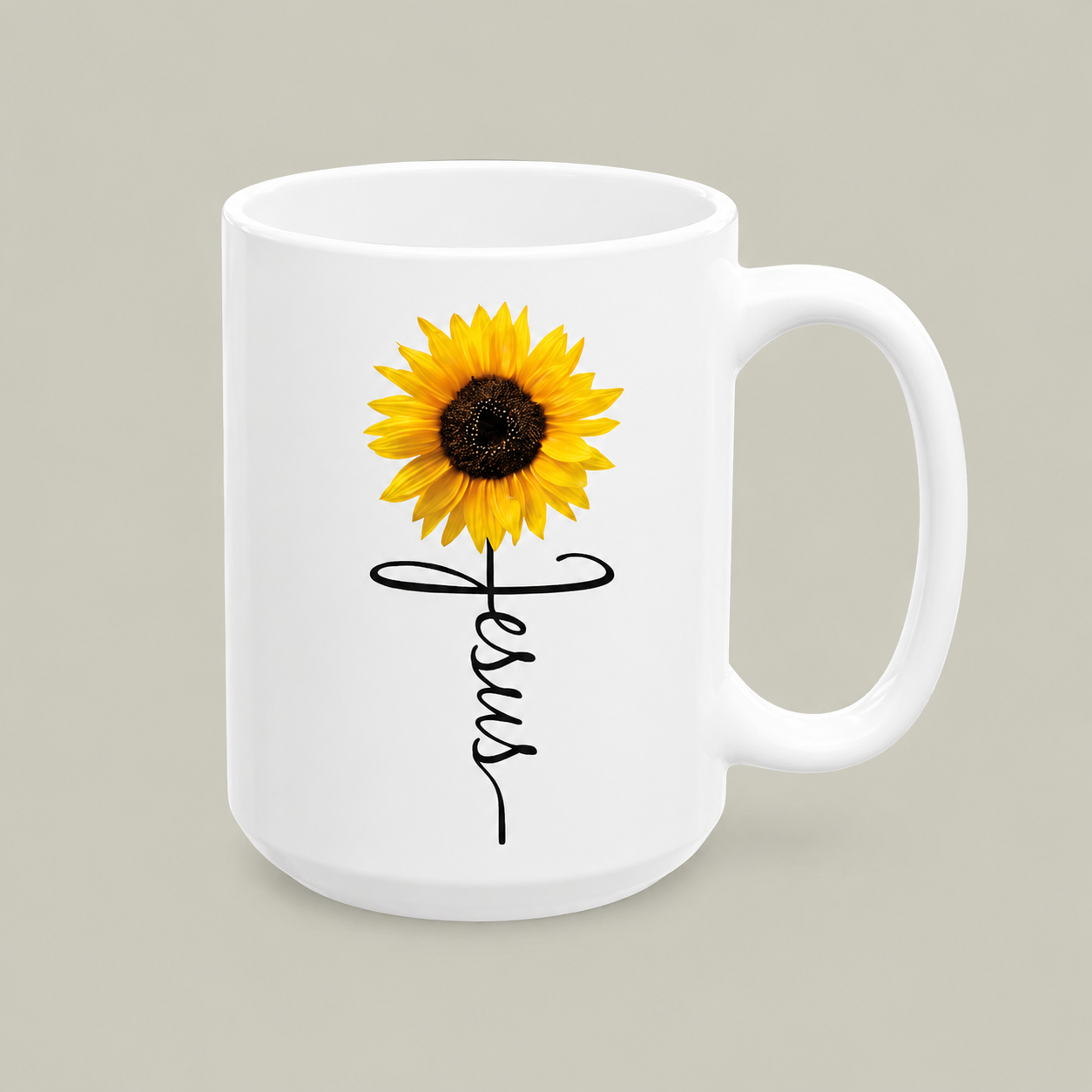 Personalized Sunflower Cross “Jesus” Mug – Custom Name Christian Coffee Mug Gift