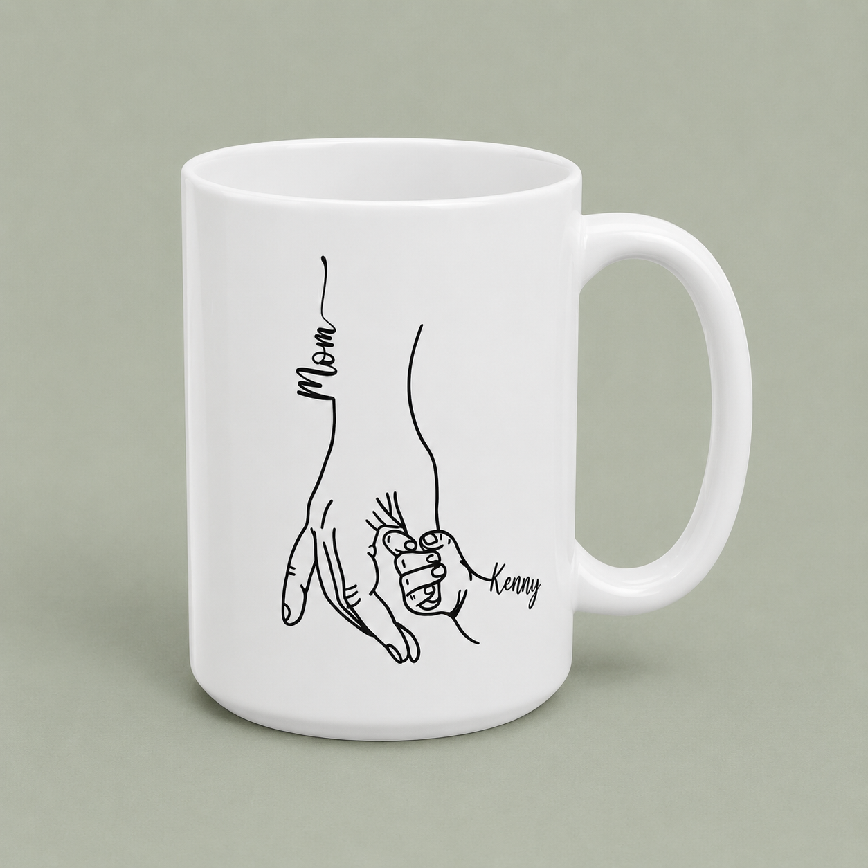 Personalized Mom & Baby Hand Mug – Custom Name Minimalist Love Coffee Cup