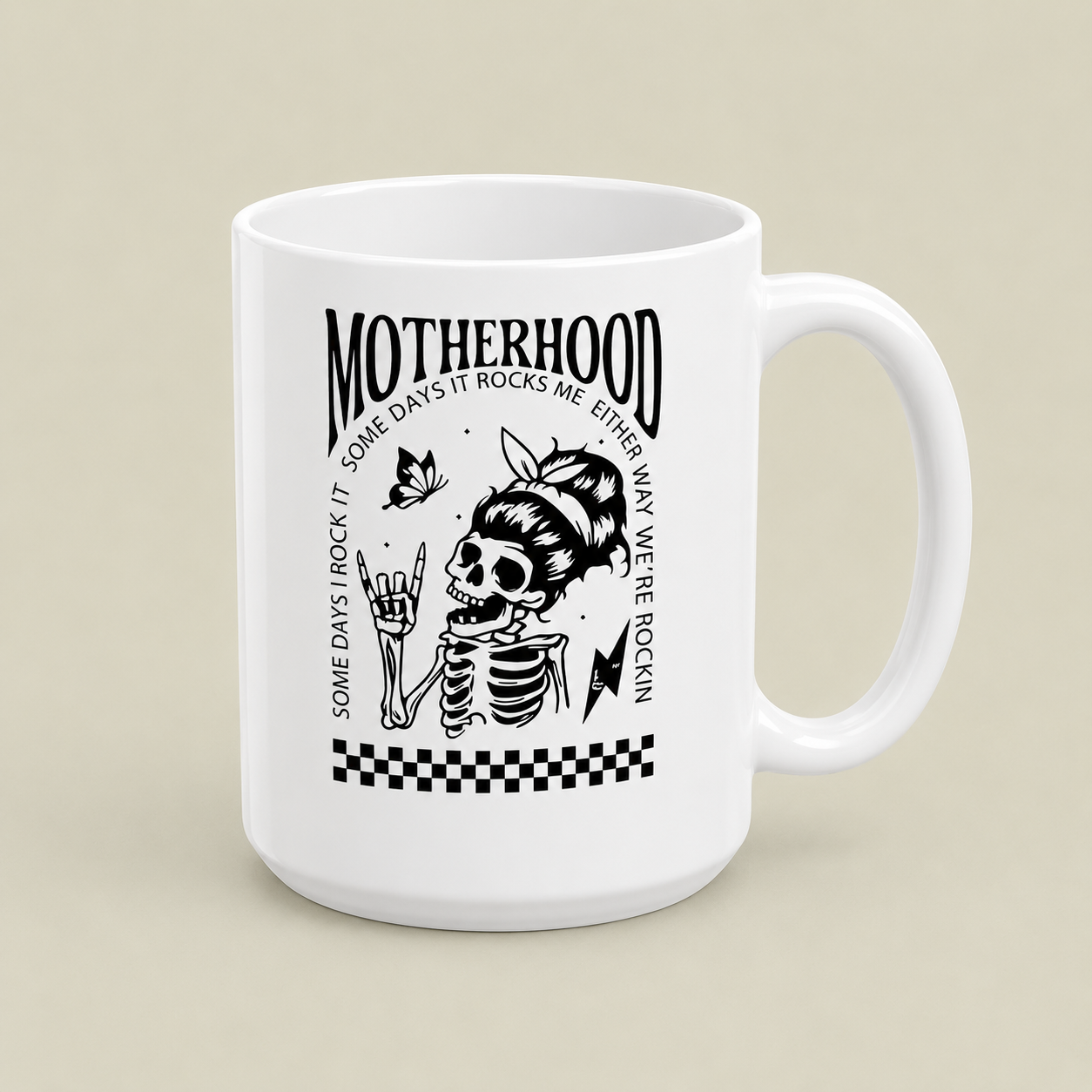 Motherhood Rocks Skull Mug – Funny Mom Gift | Cool Mom Coffee Mug 🎸🖤