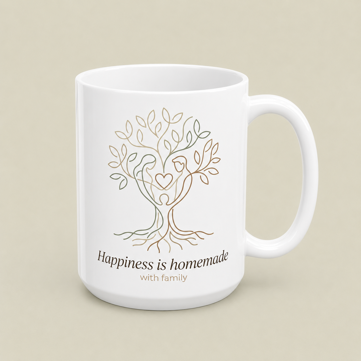 Family Tree Mug – “Happiness Is Homemade” Inspirational Coffee Mug