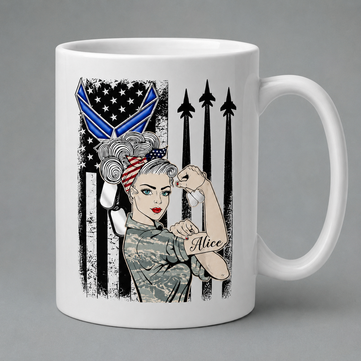 Personalized Female Air Force Veteran Mug – Custom Name Military Coffee Mug Gift