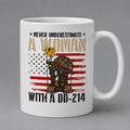 Never Underestimate A Woman With A DD-214 Mug – Female Veteran Military Coffee Mug Gift