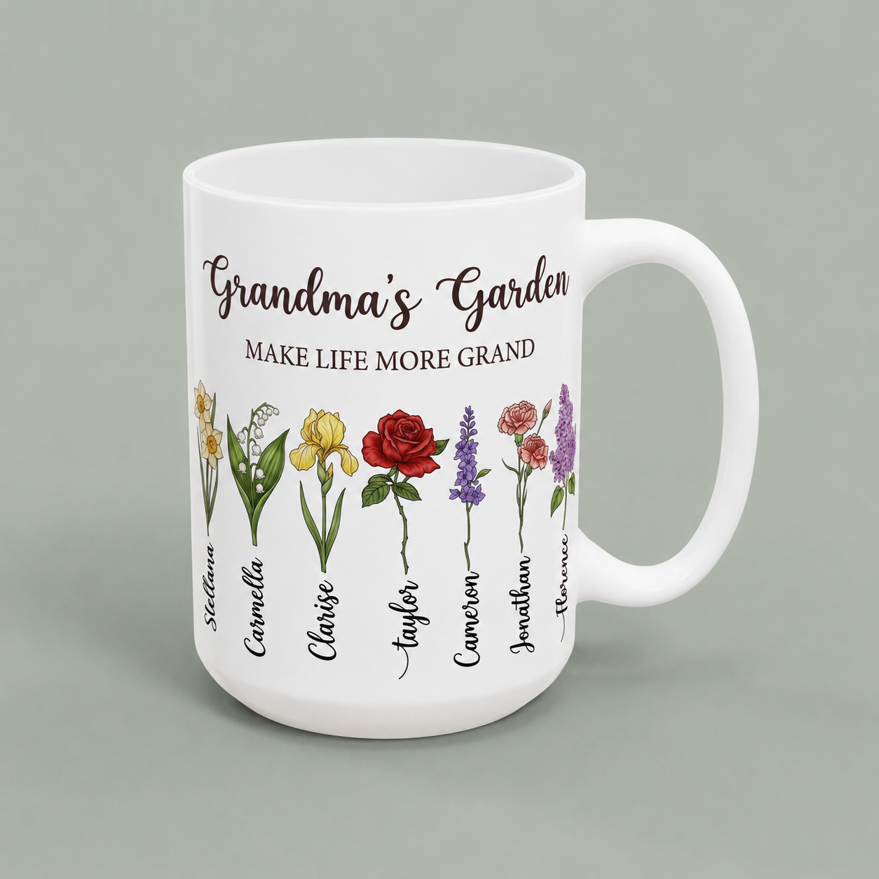 Custom Grandma’s Garden Birth Flower Mug – Personalized Kids Names Gift for Grandma 🌸💖