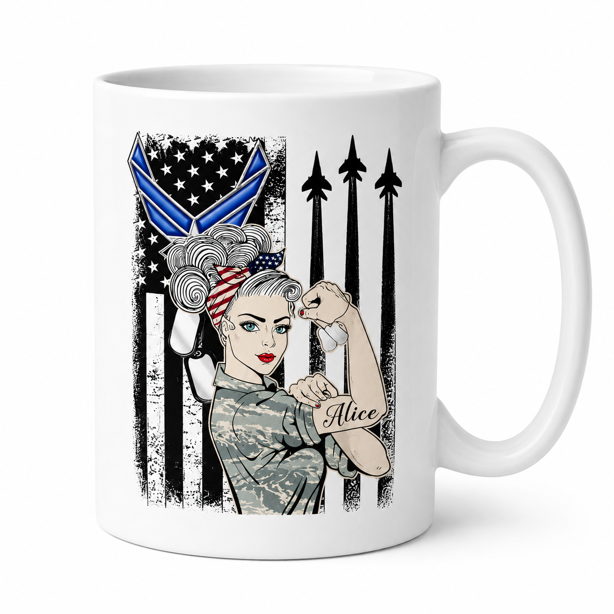 Personalized Female Air Force Veteran Mug – Custom Name Military Coffee Mug Gift