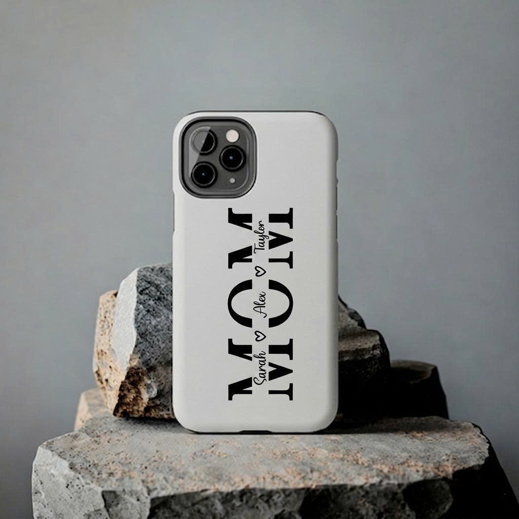Personalized “MOM” Name iPhone Case – Minimalist Custom Gift for Mom (White Edition)