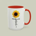 Personalized Sunflower Cross “Jesus” Mug – Custom Name Christian Coffee Mug Gift