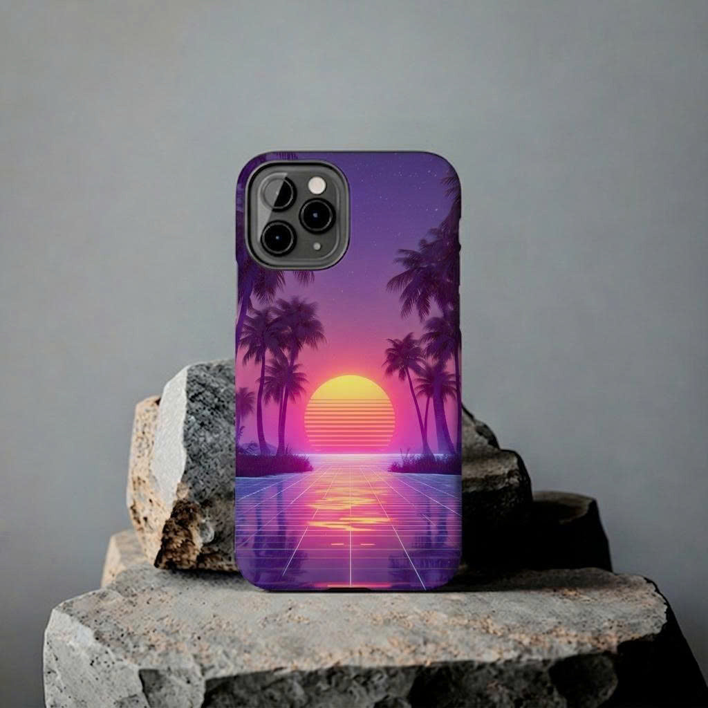 Retro Sunset Palm iPhone Case – Aesthetic Vaporwave Beach Phone Case