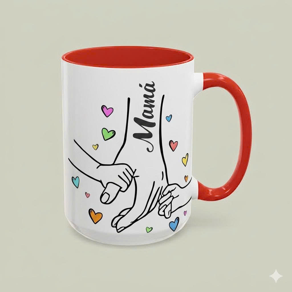 Personalized Mama & Kids Hand Holding Mug – Custom Name Family Love Coffee Cup