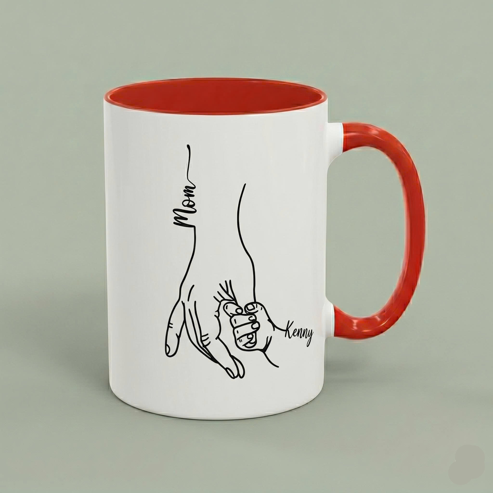 Personalized Mom & Baby Hand Mug – Custom Name Minimalist Love Coffee Cup