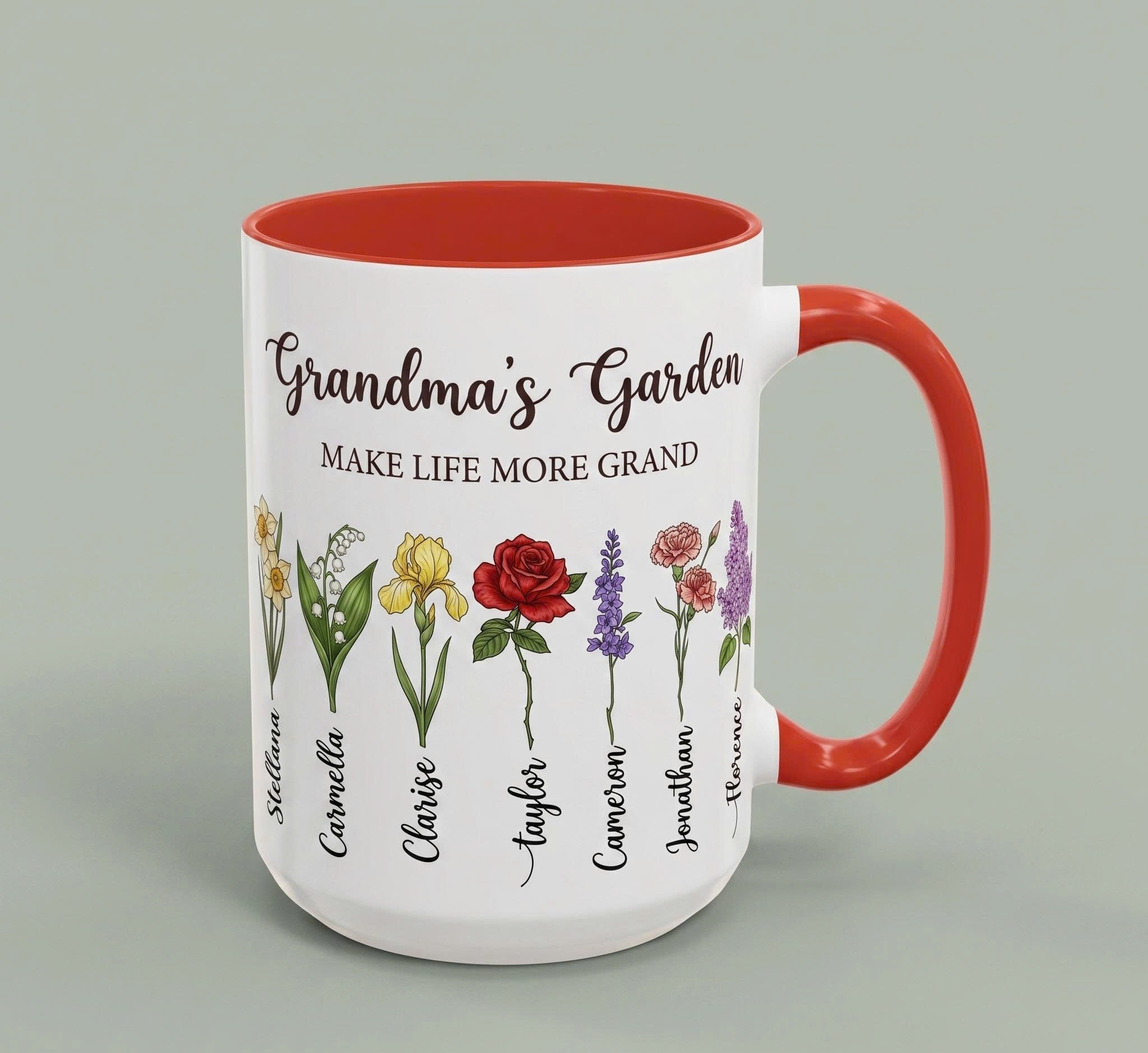 Custom Grandma’s Garden Birth Flower Mug – Personalized Kids Names Gift for Grandma 🌸💖