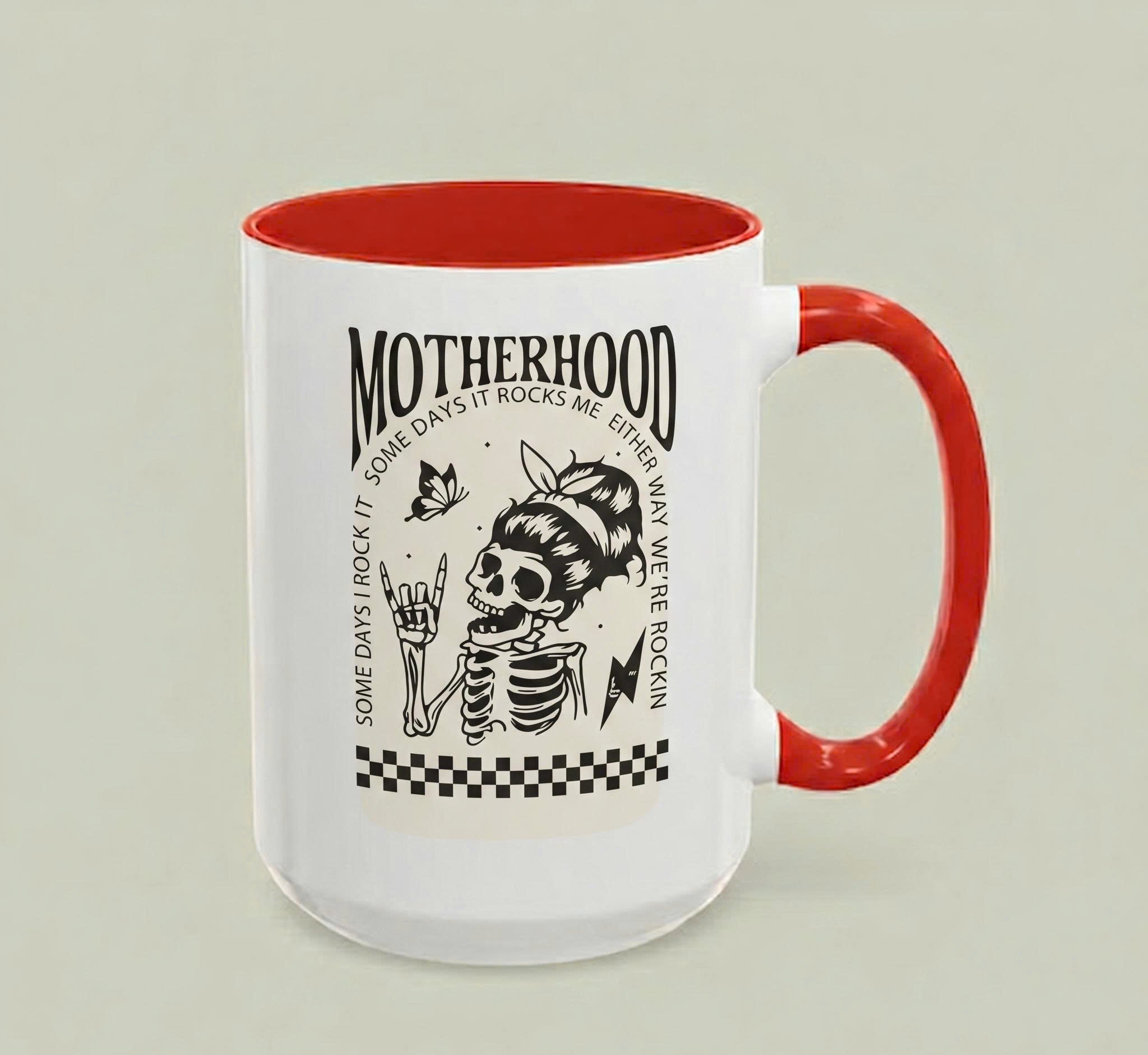 Motherhood Rocks Skull Mug – Funny Mom Gift | Cool Mom Coffee Mug 🎸🖤