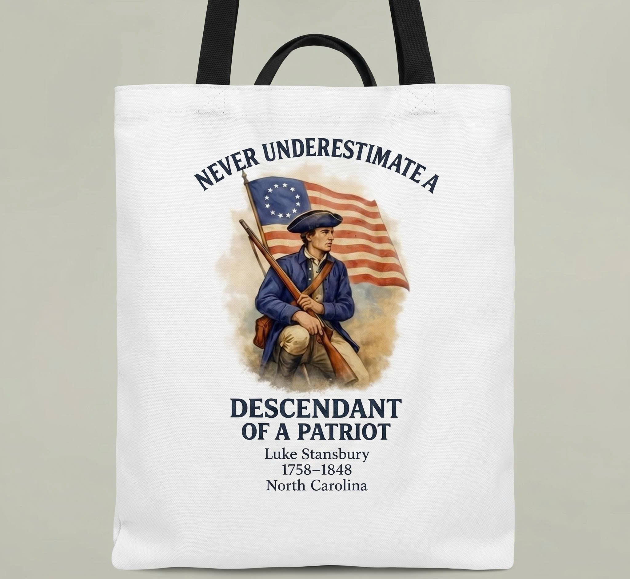 Personalized Descendant of a Patriot Tote Bag – Custom American Heritage Canvas Bag 🇺🇸👜