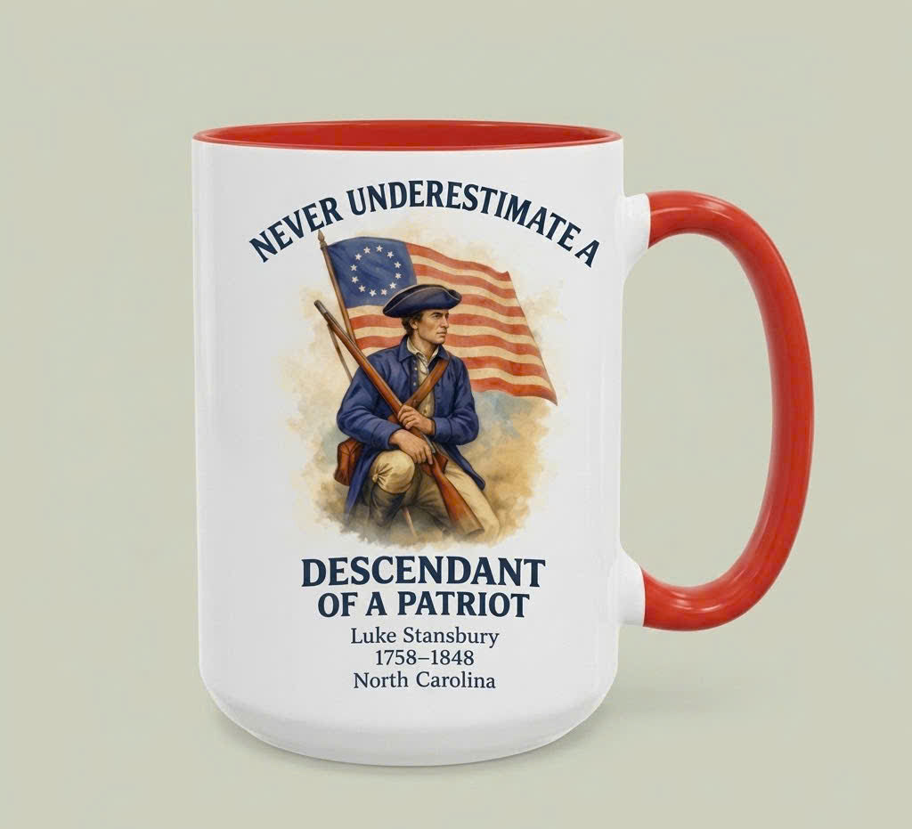 Custom Descendant of a Patriot Mug – Personalized Revolutionary War Heritage Coffee Mug 🇺🇸⚔️