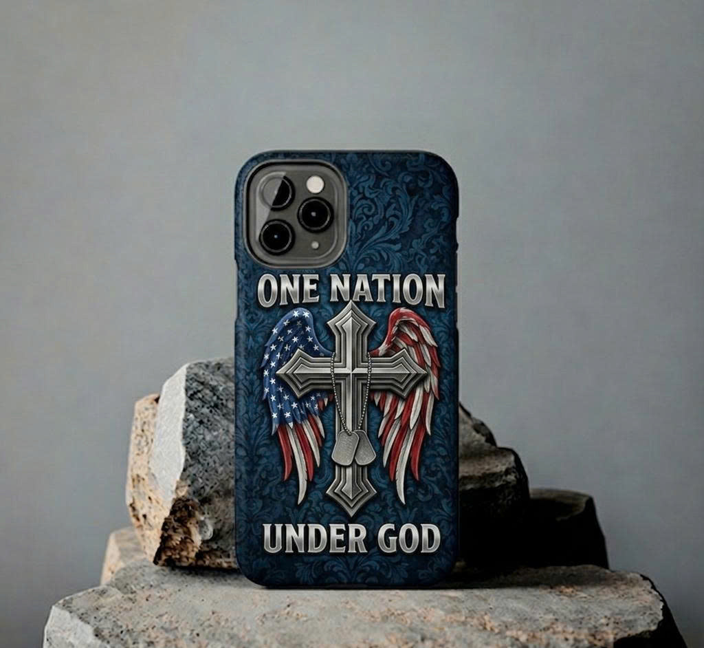 One Nation Under God iPhone Case – Patriotic Christian Cross Phone Case