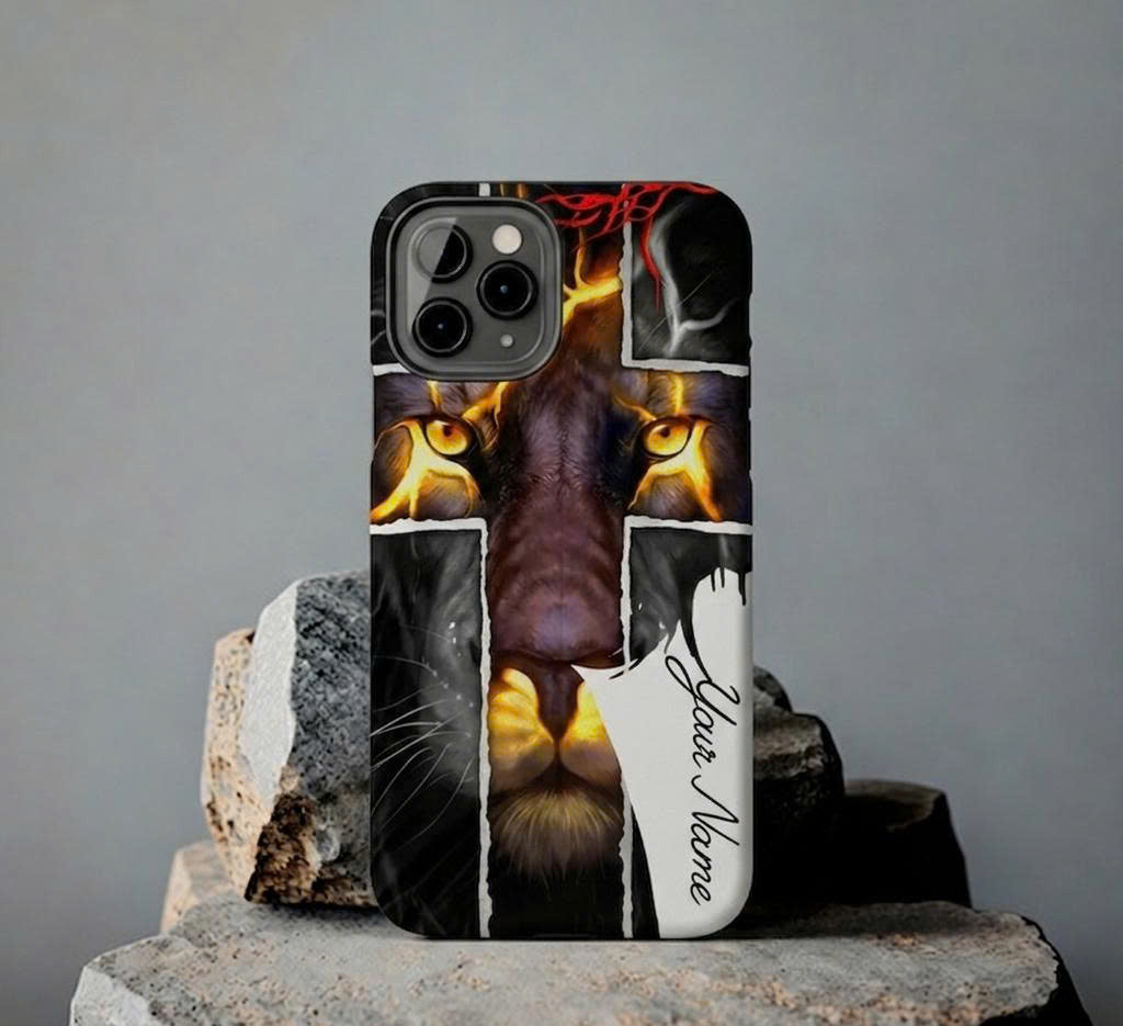 Custom Inferno Lion iPhone Case – Personalized Name Fire Lion Phone Cover